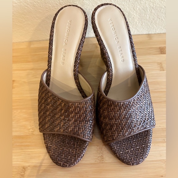 Veronica Beard Dali Brown Woven Raffia Wedge Sandal 8 - Picture 7 of 14